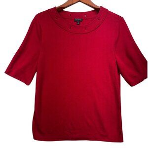 Talbots Womens Knit Top Cutout Collar Design Size L Red Office Classic Casual